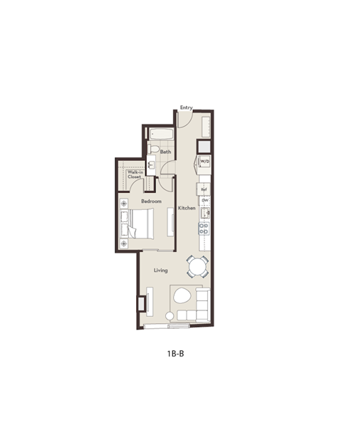 Floor plan for 1 bed, 1 bath, 680 sqft